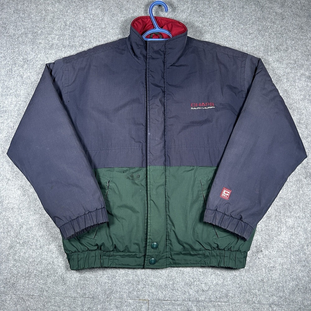 Chaps Ralph Lauren Puffer Jacket Men's‎ Size Large Green Blue Bomber Zip Fade